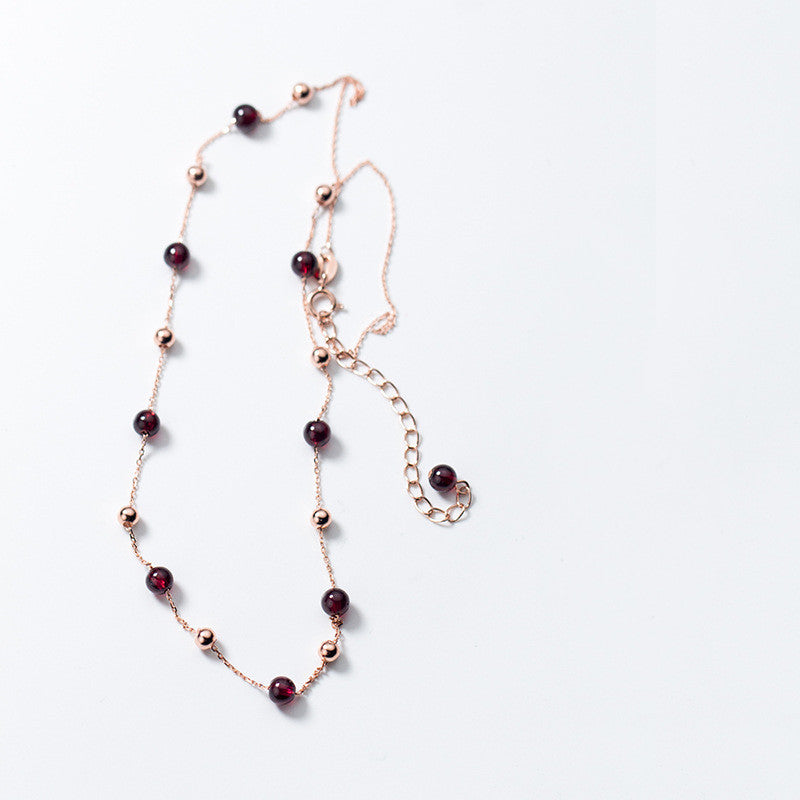 Crimson Thread garnet necklace, alternate finish view