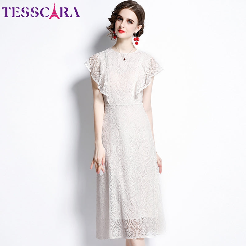Ebonlace A-Line Dress in white, alternate front view