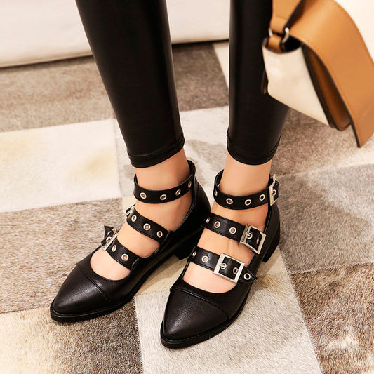 Marlowe Low Block-Heel Shoes in black, styling view