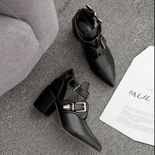 Ravencut Block-Heel Ankle Boots in black, top view