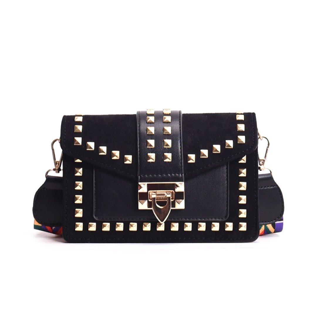 Rook Studded Velvet Crossbody Bag in black, stud detail view