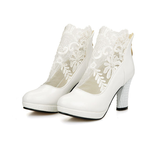 Widowlace Platform Heel Boots in white, front view