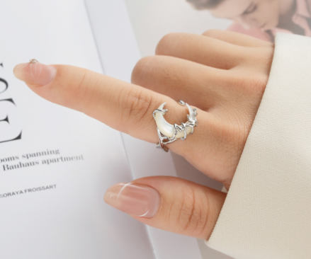 Night Crescent Open Moon Ring, product view 2