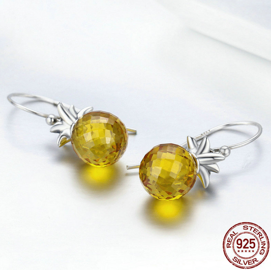 S925 pineapple stud earrings with zircon accents, product detail