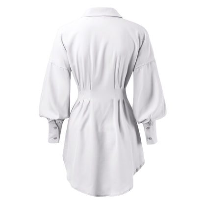 Asymmetrical Lantern Sleeve Shirt Dress for Women