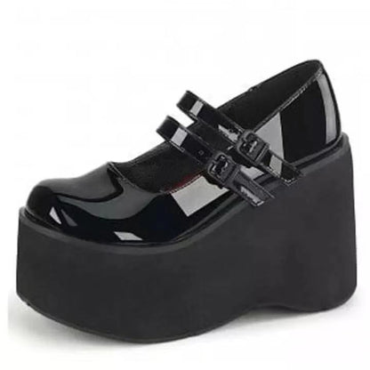 Lacquered Halo Platform Mary Janes