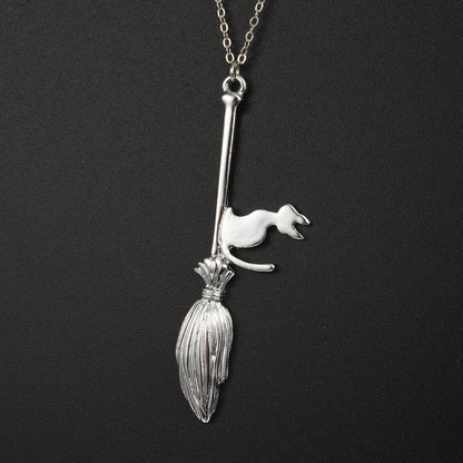 Familiar Flight silver-tone cat pendant necklace, detail view