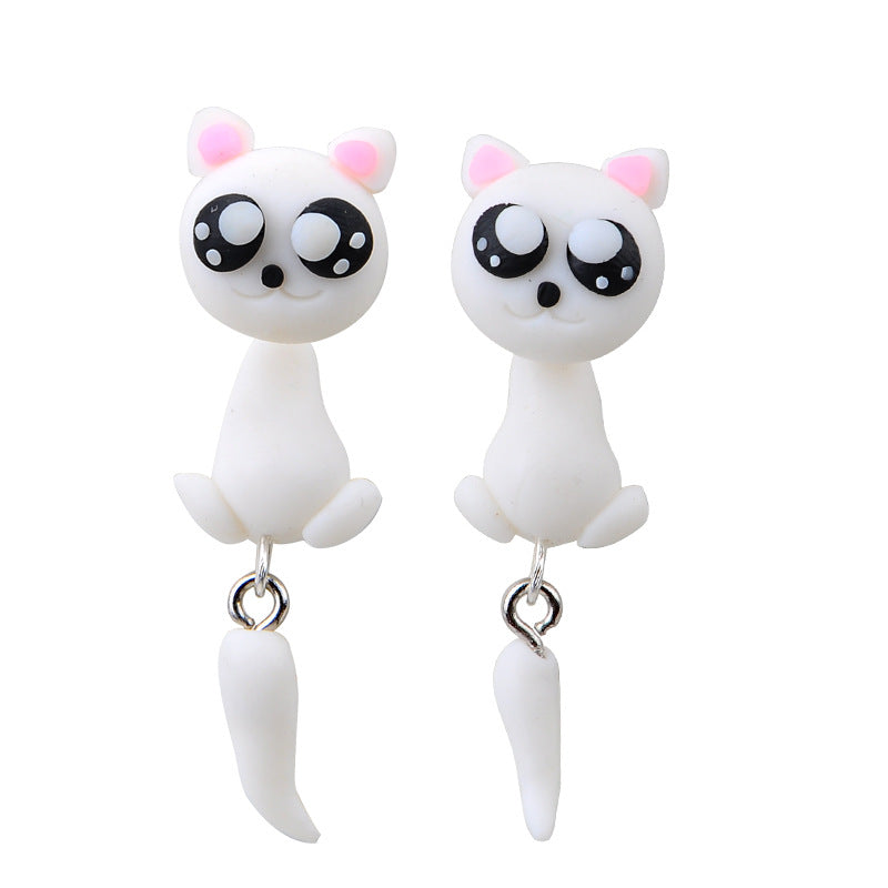 Cartoon cat polymer-clay earrings, additional product view