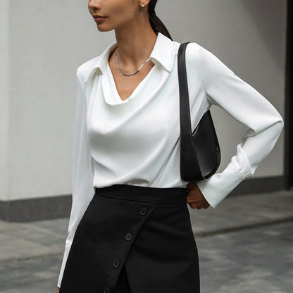 Calyx Draped-Collar Long-Sleeve Blouse