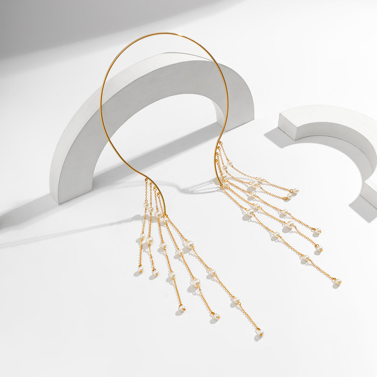 Gilded Veil Pearl Collar Necklace