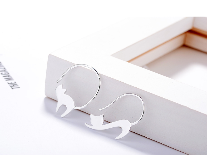 Silver-tone cat ear stud earrings, product detail
