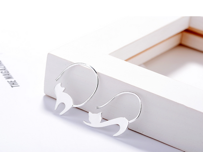 Silver-tone cat ear stud earrings, product detail