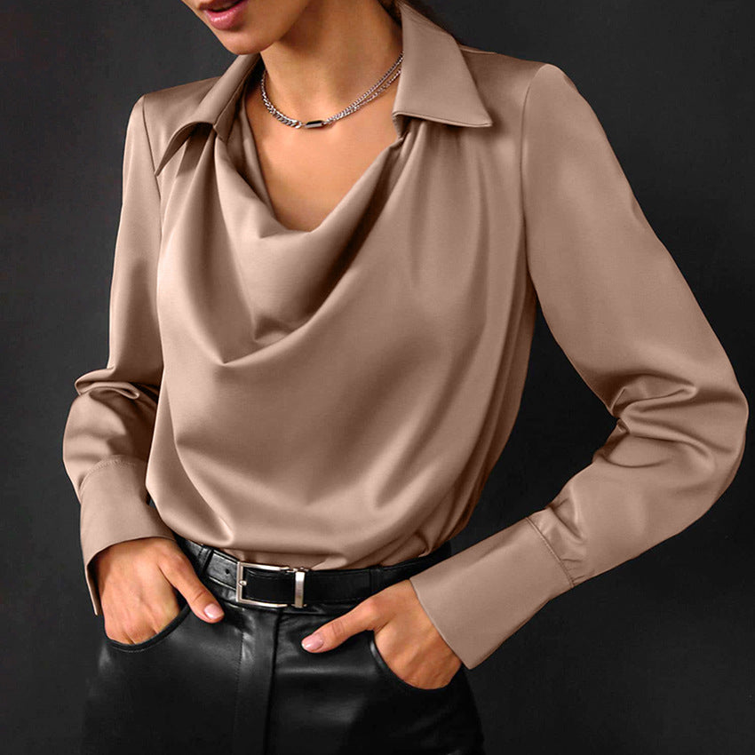 Calyx Draped-Collar Long-Sleeve Blouse