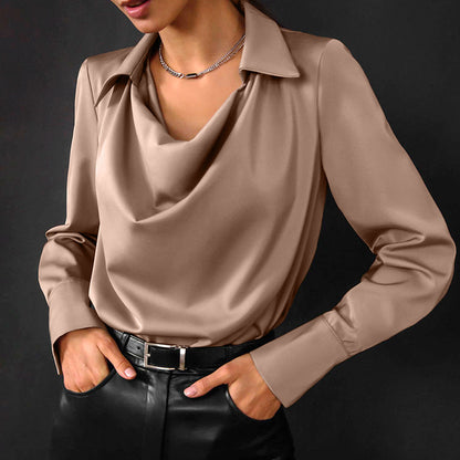 Calyx Draped-Collar Long-Sleeve Blouse