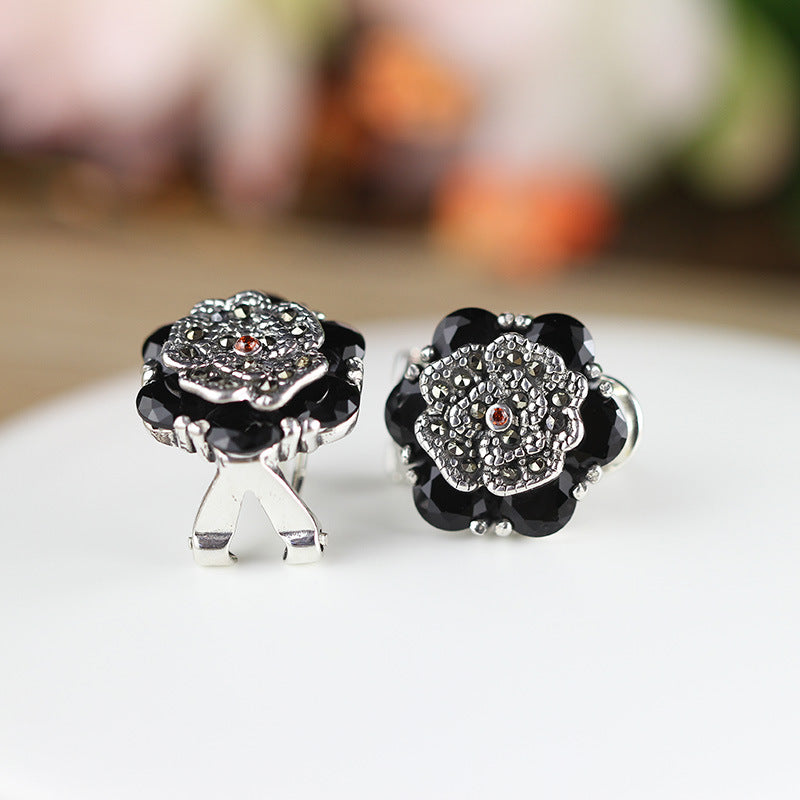 Crimson and Onyx Bloom S925 earrings, alternate product view