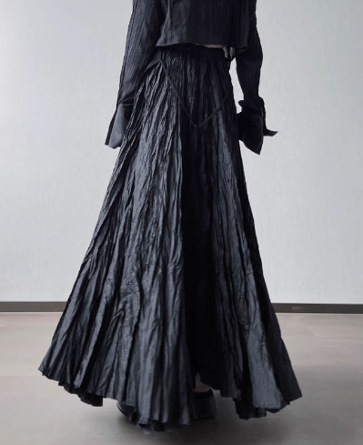 Dark Pleated Midi Skirt with High Waist Design