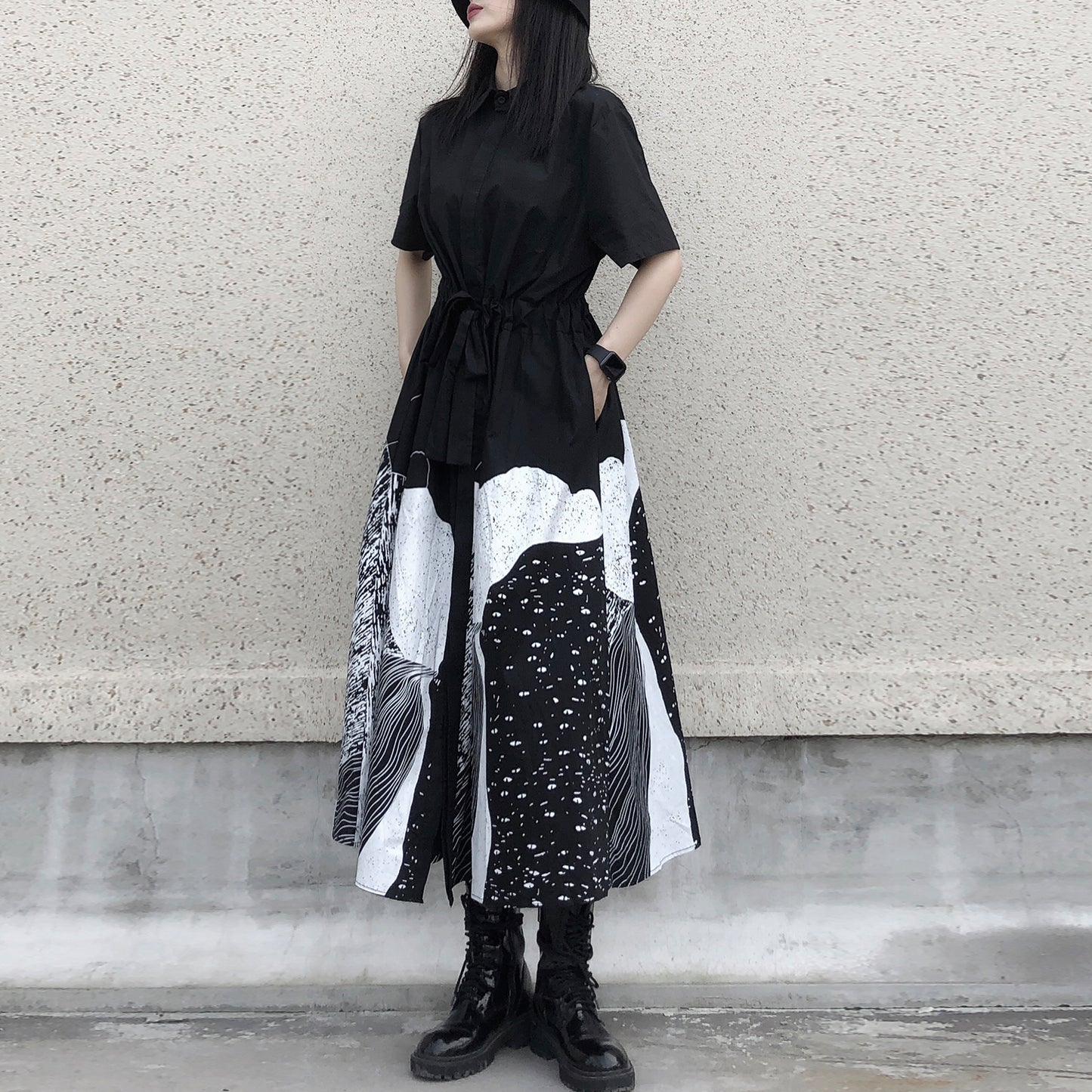 Inkfall Abstract Print Shirt Dress front view