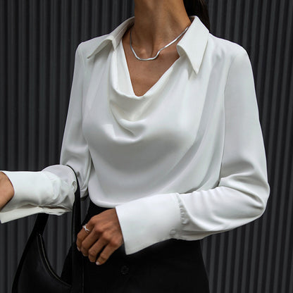 Calyx Draped-Collar Long-Sleeve Blouse