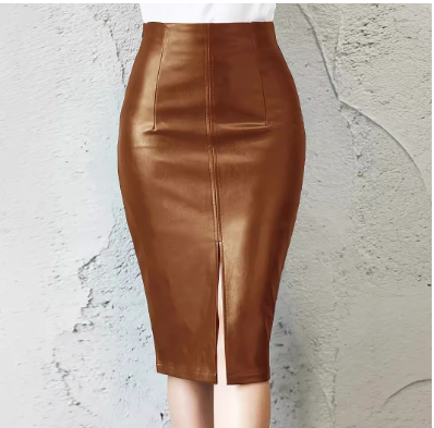 High-Waisted PU Pencil Skirt for Women (3 Colors)
