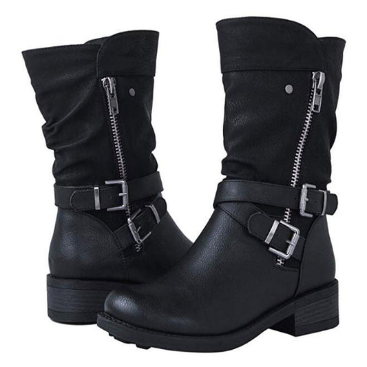 Hard Line Buckle Flat Ankle Boots