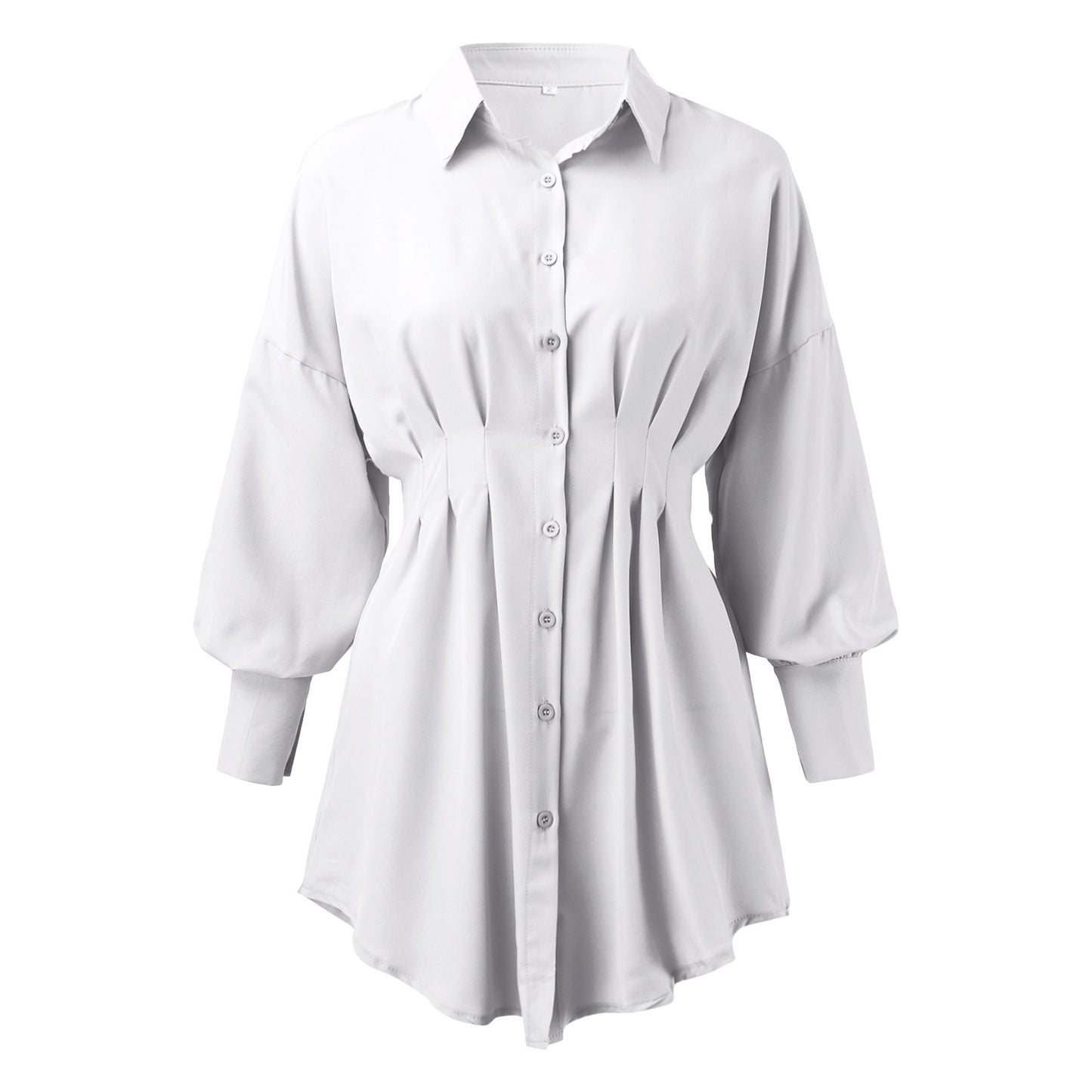 Asymmetrical Lantern Sleeve Shirt Dress for Women
