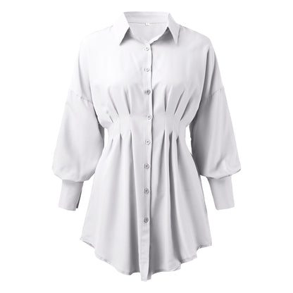 Asymmetrical Lantern Sleeve Shirt Dress for Women