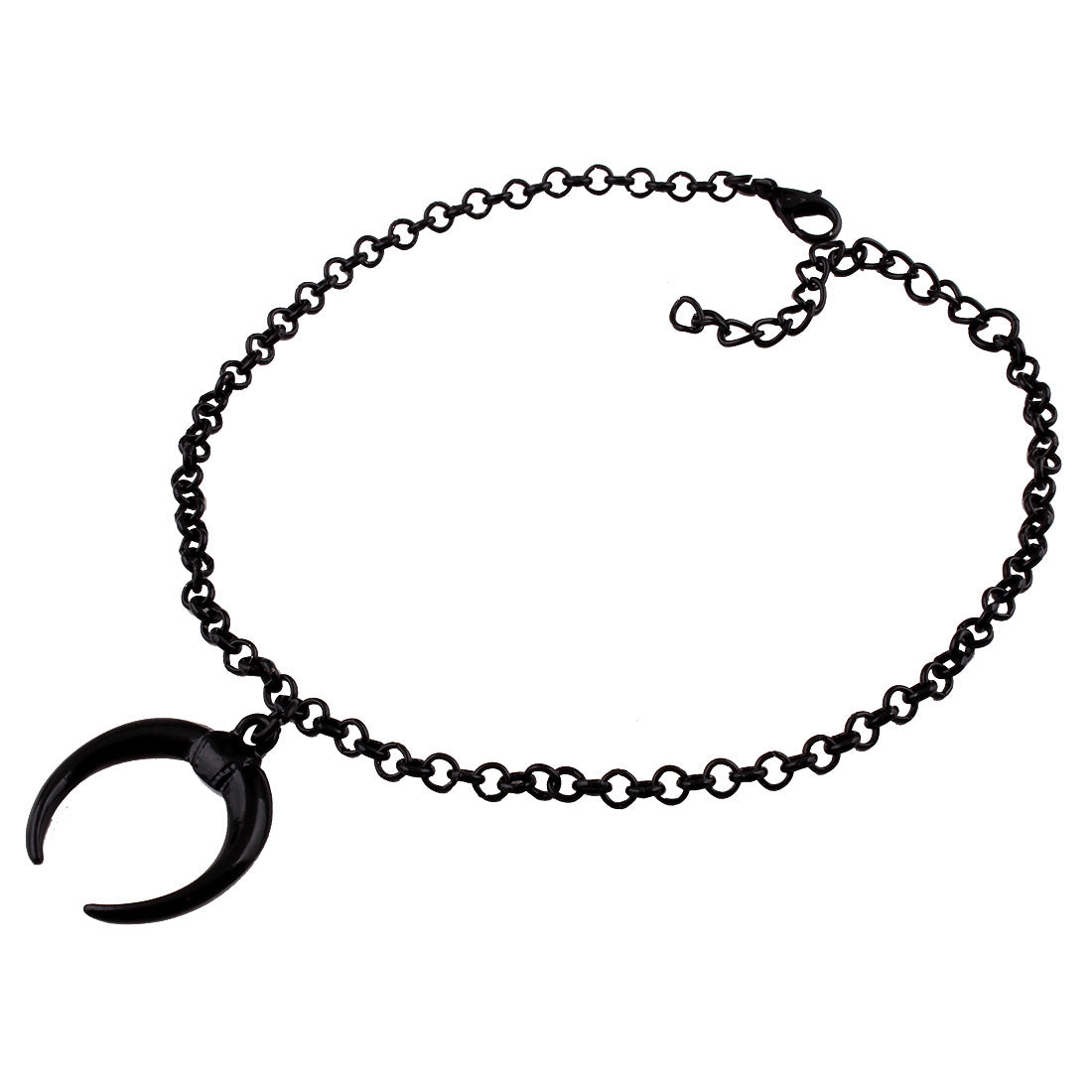 Black chain bracelet with a unique pendant on a white background