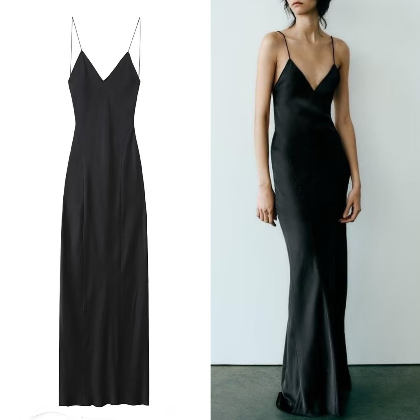 After Midnight Satin Slip Dress in black, product view 1