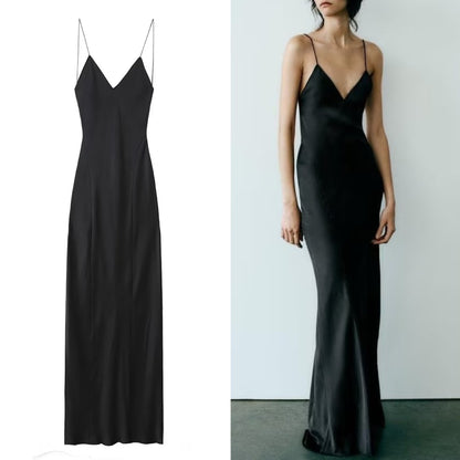 After Midnight Satin Slip Dress in black, product view 1