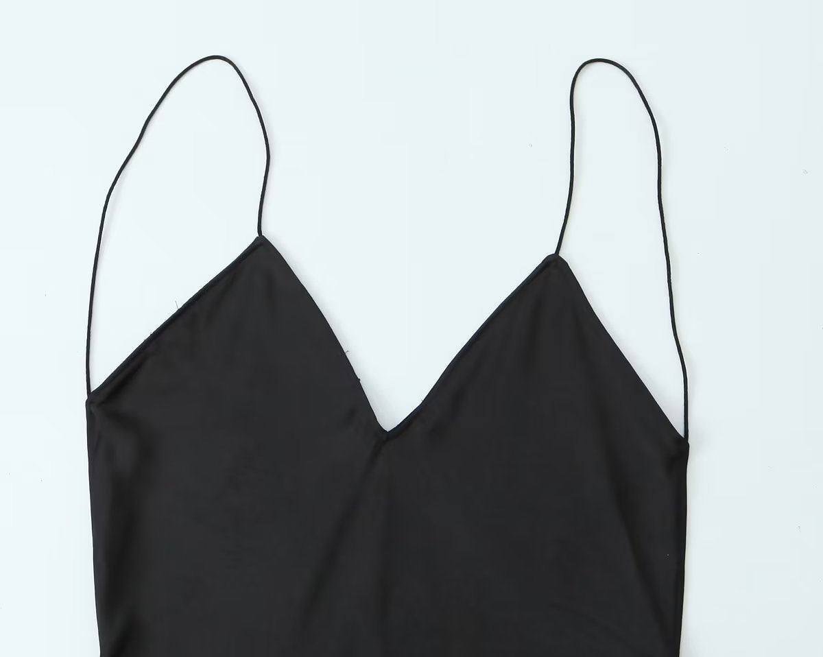 After Midnight Satin Slip Dress in black, product view 4