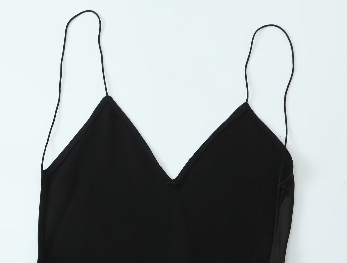 After Midnight Satin Slip Dress in black, product view 5