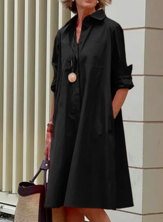 Ashfall Long-Sleeve Shirt Dress in black, styling view
