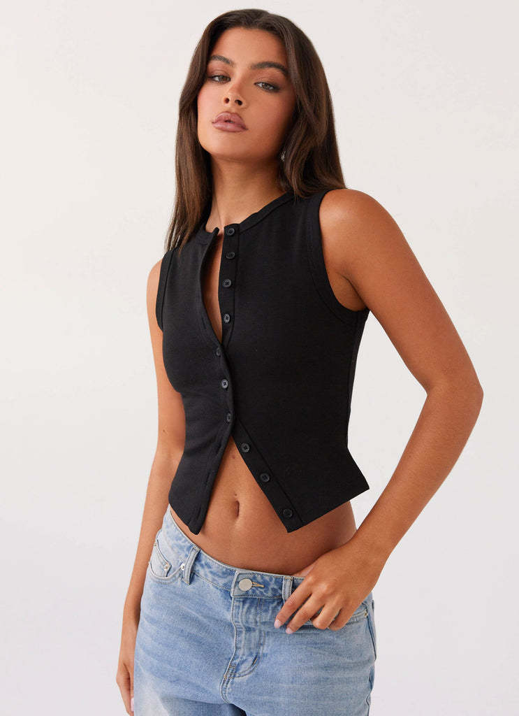 Black Ledger Tailored Waistcoat in black, styling view