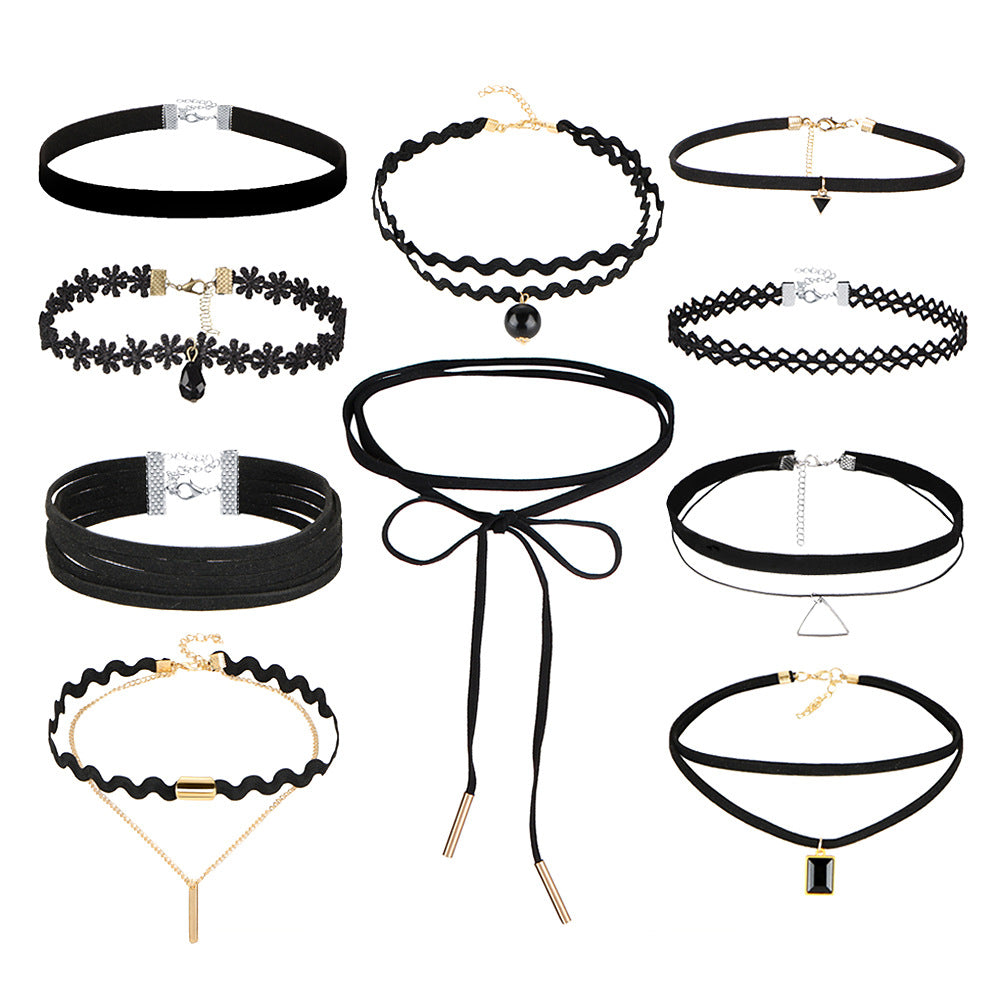 Black Veil Lace Choker Set, full design assortment