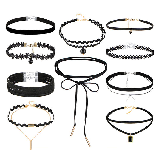 Black Veil Lace Choker Set, full design assortment