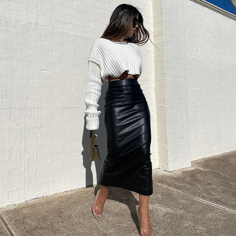 Blackthorn Belted Midi Skirt in black, full front styling view