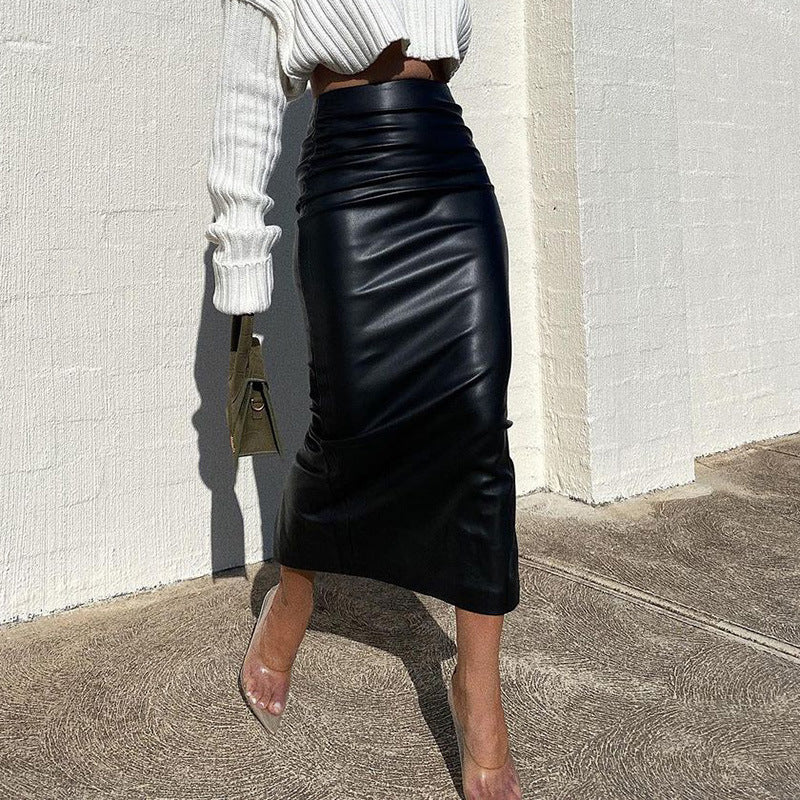 Blackthorn Belted Midi Skirt in black, front styling view