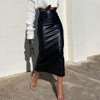 Blackthorn Belted Midi Skirt in black, front styling view