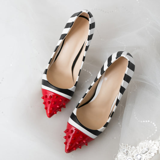 Chromaspike striped stiletto heels with studded detailing, alternate product view