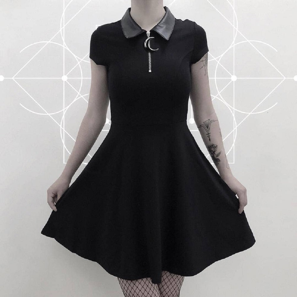 Corvina Collared Mini Dress in black, front view