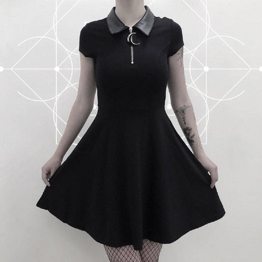 Corvina Collared Mini Dress in black, front view