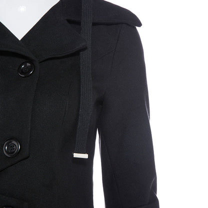 Cutline Asymmetric Hem Coat in black, product view 2