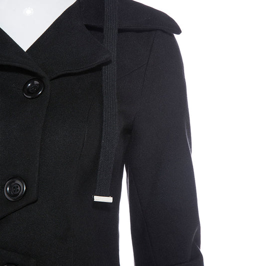 Cutline Asymmetric Hem Coat in black, product view 2