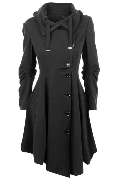Cutline Asymmetric Hem Coat in black, product view 6