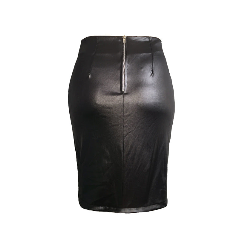 Cutline Spliced PU Midi Skirt, product view 6