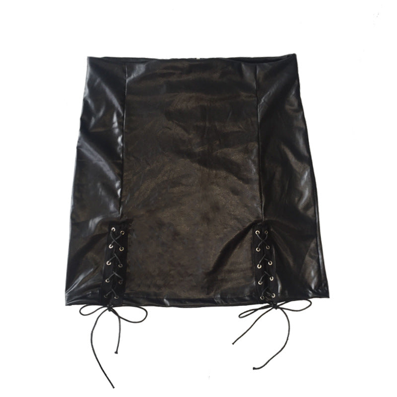 Cutline Spliced PU Midi Skirt, product view 7