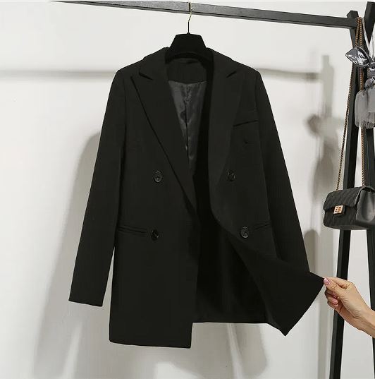 Dominion Double-Breasted Blazer in black, alternate front view