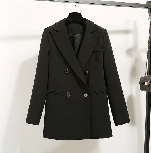 Dominion Double-Breasted Blazer in black, front view