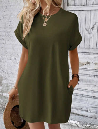 Duskbloom Summer Dress in dark green, front styling view