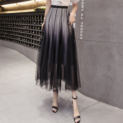 Duskfade Gradient Tulle Midi Skirt in black, front styling view